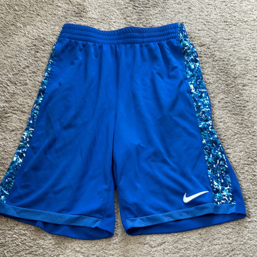 Nike Royal Blue Boys Athletic Shorts with Mosaic Side Stripes